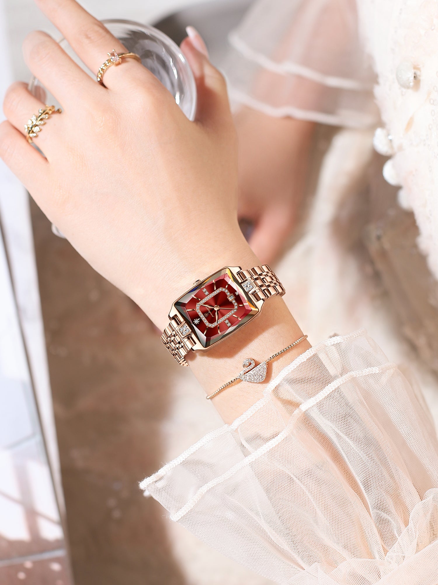 Montre femme POEDAGAR Fashion, montre rectangulaire de luxe en acier inoxydable, lumineuse et étanche, à quartz.