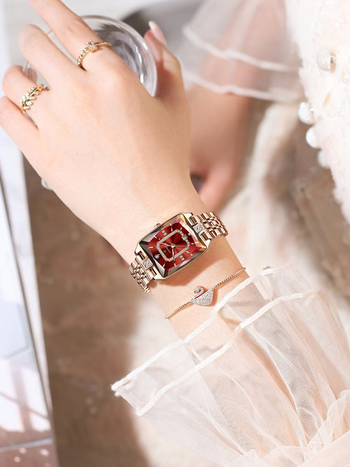 Montre femme POEDAGAR Fashion, montre rectangulaire de luxe en acier inoxydable, lumineuse et étanche, à quartz.