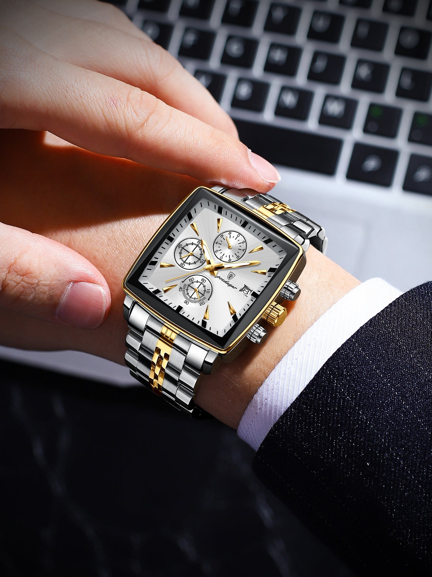 Montre POEDAGAR Fashion Business Luxe pour Homme, Aiguilles Lumineuses, Montre à Quartz, Acier Inoxydable