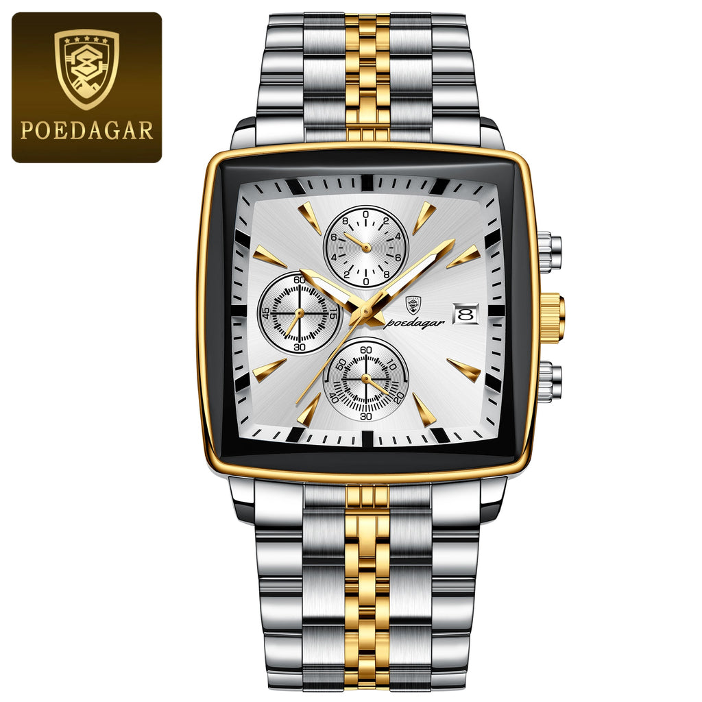Montre POEDAGAR Fashion Business Luxe pour Homme, Aiguilles Lumineuses, Montre à Quartz, Acier Inoxydable