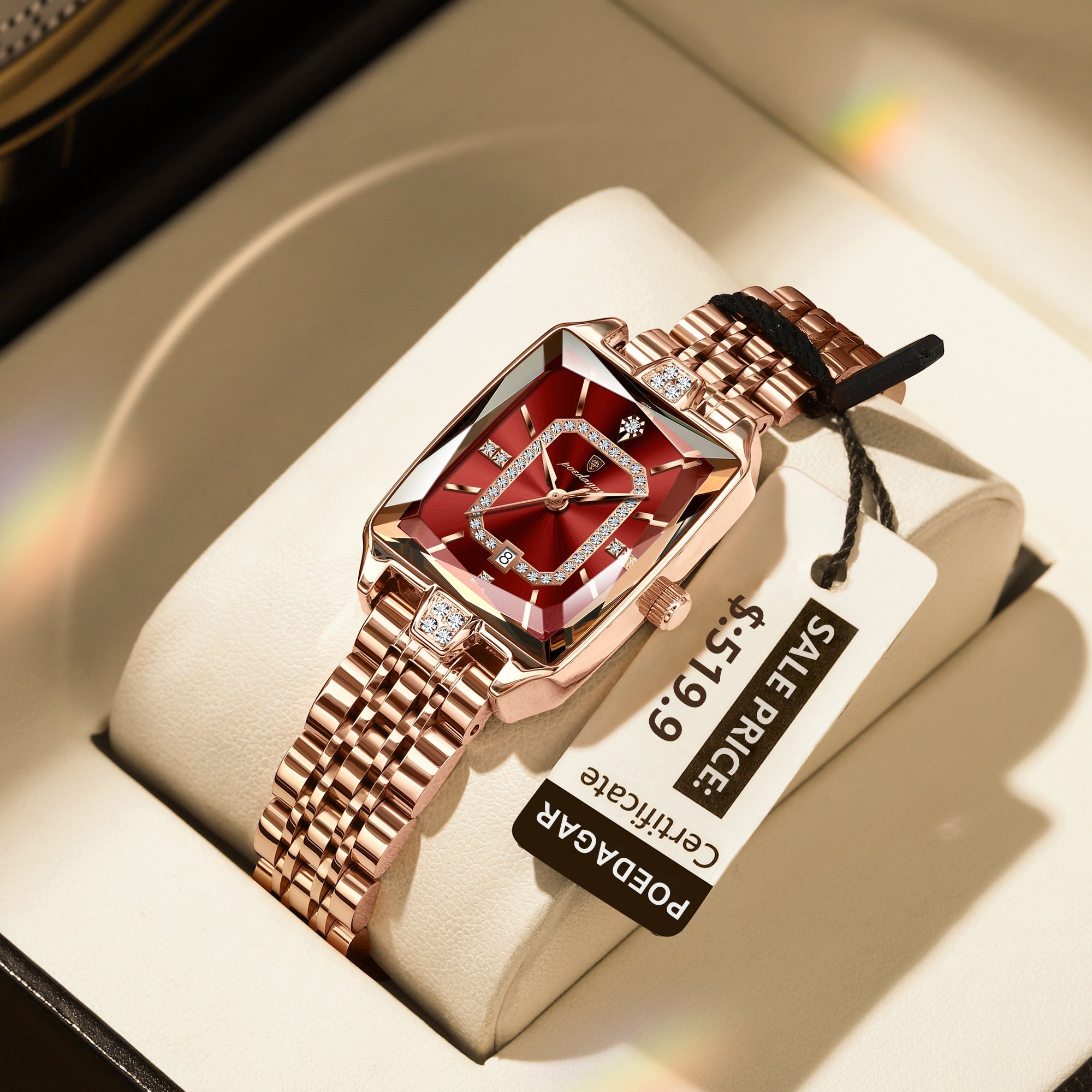 Montre femme POEDAGAR Fashion, montre rectangulaire de luxe en acier inoxydable, lumineuse et étanche, à quartz.