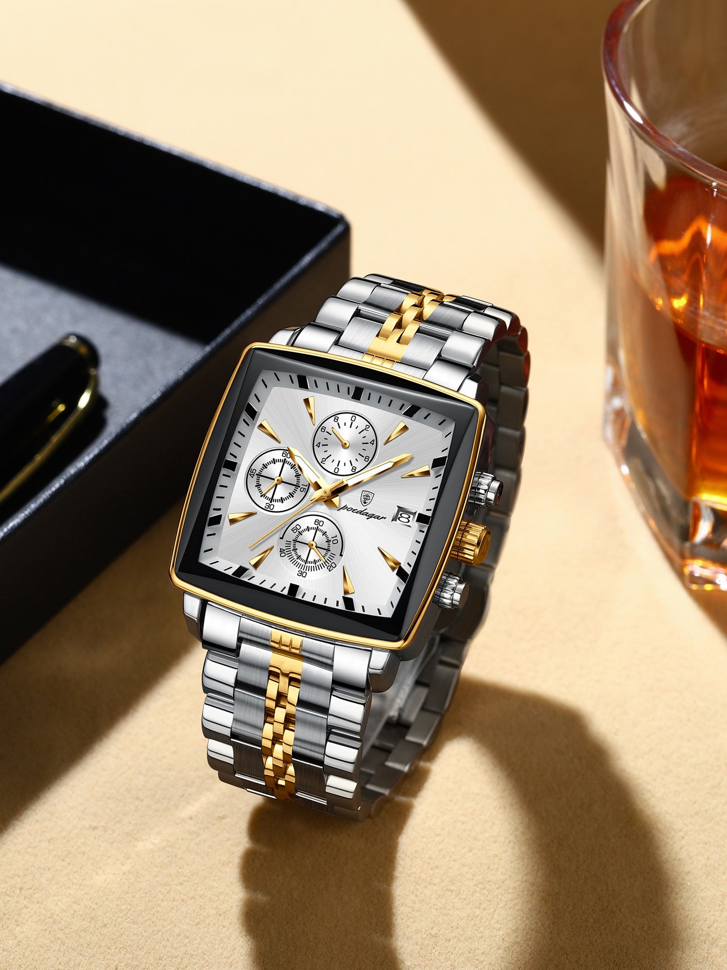 Montre POEDAGAR Fashion Business Luxe pour Homme, Aiguilles Lumineuses, Montre à Quartz, Acier Inoxydable