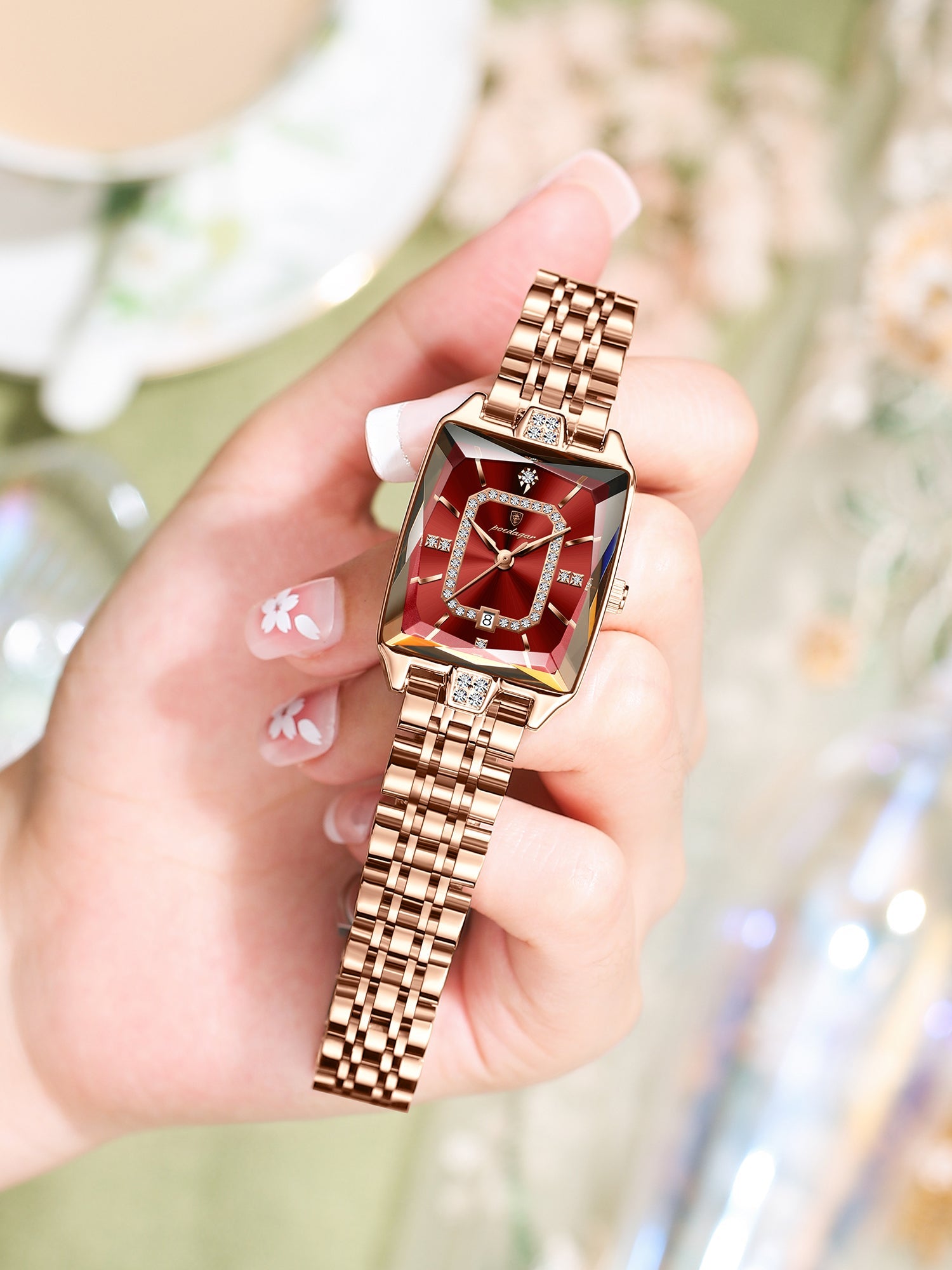 Montre femme POEDAGAR Fashion, montre rectangulaire de luxe en acier inoxydable, lumineuse et étanche, à quartz.