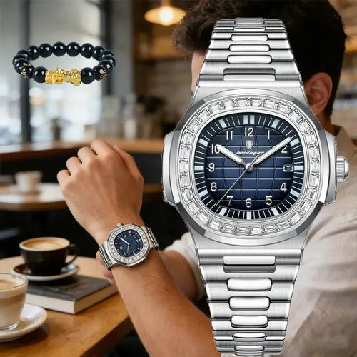 Montre Homme Luxe Diamant | Bracelet Acier — Poedagar 925