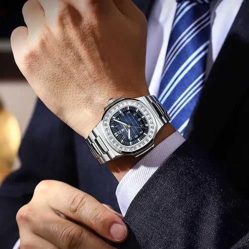 Montre Homme Luxe Diamant | Bracelet Acier — Poedagar 925