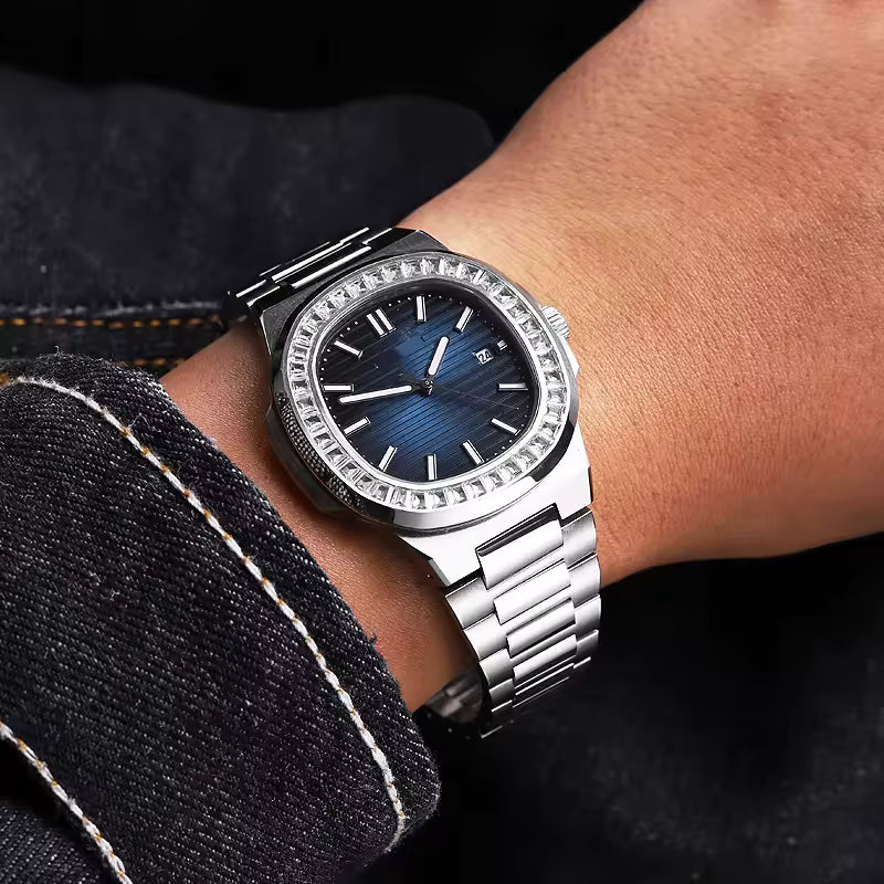 Montre Homme Luxe Diamant | Bracelet Acier — Poedagar 925