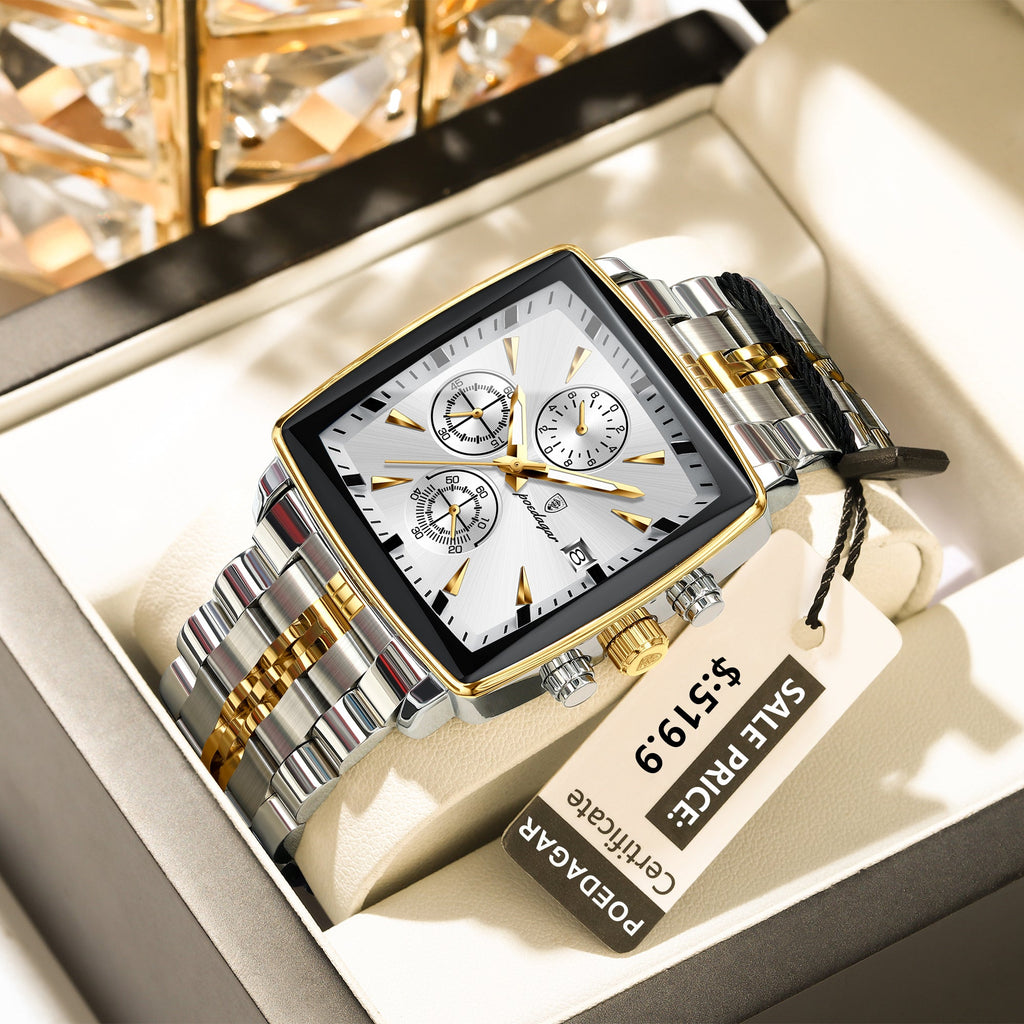 Montre POEDAGAR Fashion Business Luxe pour Homme, Aiguilles Lumineuses, Montre à Quartz, Acier Inoxydable