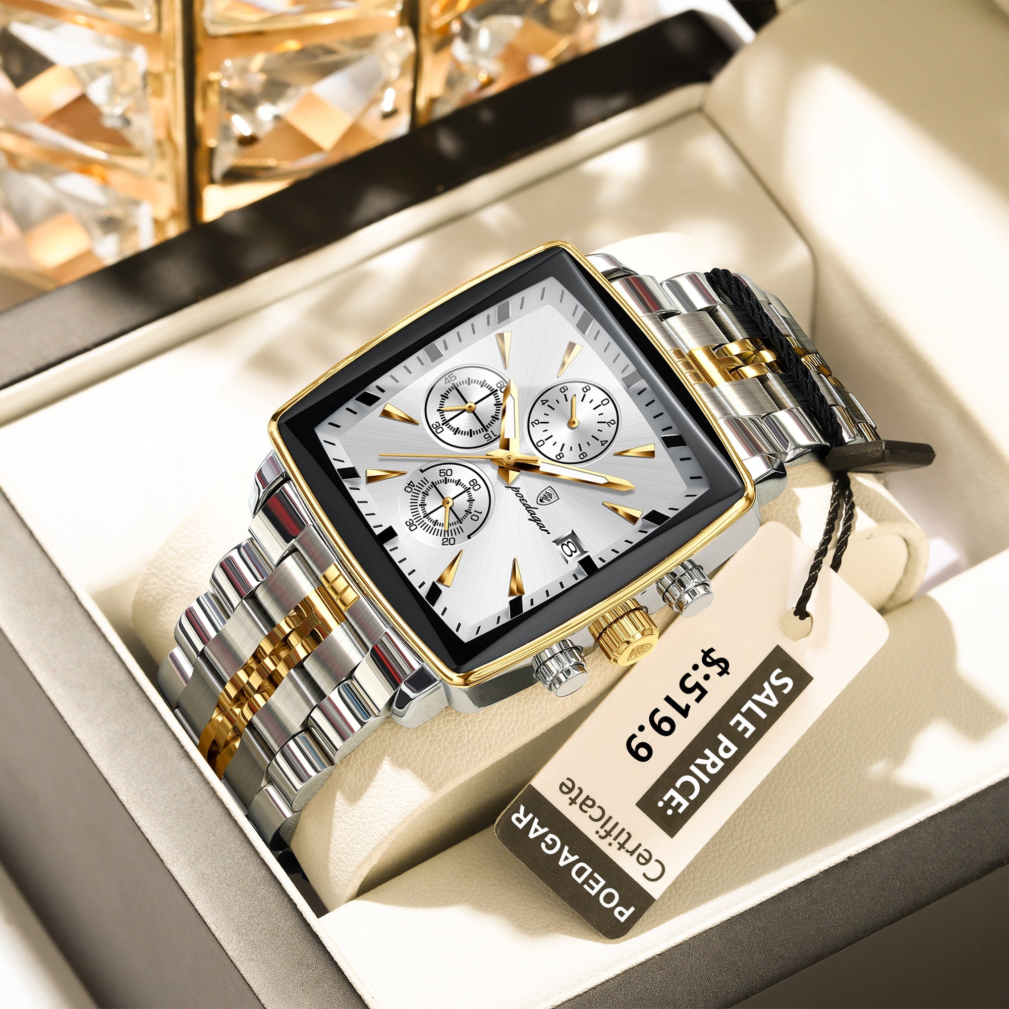Montre POEDAGAR Fashion Business Luxe pour Homme, Aiguilles Lumineuses, Montre à Quartz, Acier Inoxydable