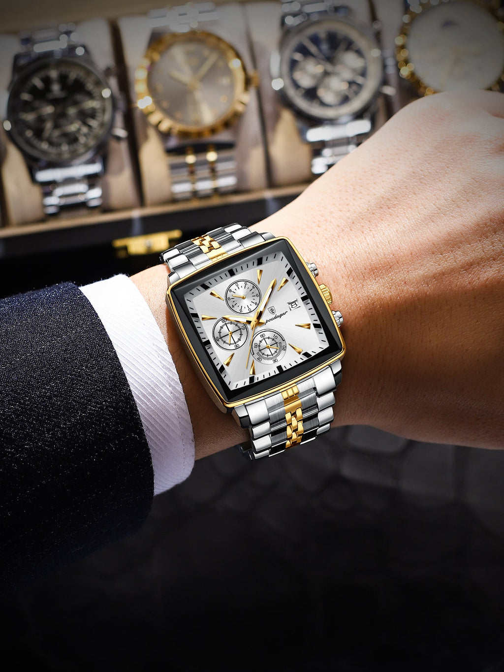 Montre POEDAGAR Fashion Business Luxe pour Homme, Aiguilles Lumineuses, Montre à Quartz, Acier Inoxydable